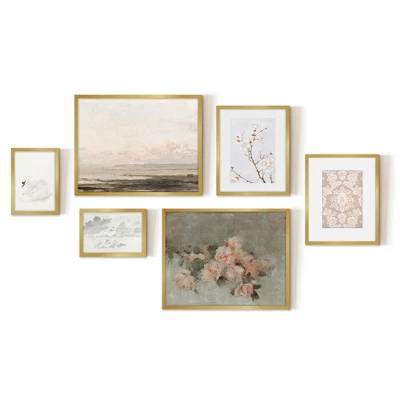 Americanflat 6 Piece Vintage Gallery Wall Art Set - Blush Roses, Hazy Beach, Pale Blossoms, Pink Silk Textile, Clouds By Maple + Oak 5 Americanflat 6 Piece Vintage Gallery Wall Art Set - Blush Roses, Hazy Beach, Pale Blossoms, Pink Silk Textile, Clouds By Maple + Oak - Image 5