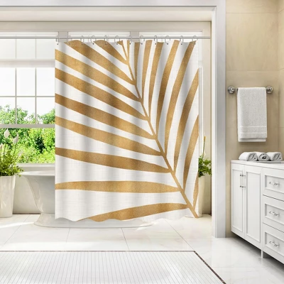 Americanflat 71" X 74" Shower Curtain, Gold Palm Leaf By Modern Tropical 1 Americanflat 71" X 74" Shower Curtain, Gold Palm Leaf By Modern Tropical