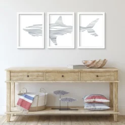 (Set Of 3) Nursery Shark Illustration By Jetty Home Framed Triptych Wall Art Set - Americanflat