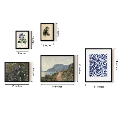 Americanflat 5 Piece Vintage Gallery Wall Art Set - Path Over The Hill, Flowers In The Valley, Violets By Maple + Oak 2 Americanflat 5 Piece Vintage Gallery Wall Art Set - Path Over The Hill, Flowers In The Valley, Violets By Maple + Oak - Image 2