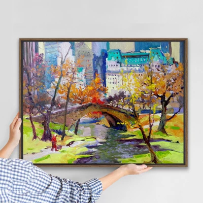Americanflat Fall In Central Park 21"x31" Brown Framed Canvas 2 Americanflat Fall In Central Park 21"x31" Brown Framed Canvas - Image 2