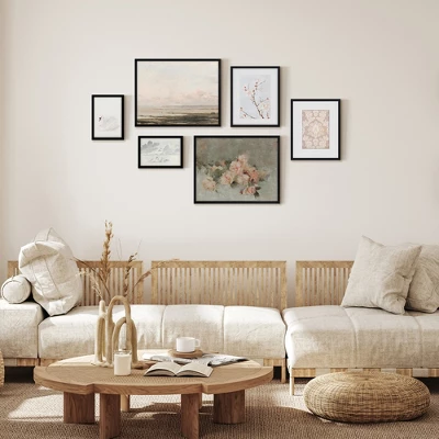 Americanflat 6 Piece Vintage Gallery Wall Art Set - Blush Roses, Hazy Beach, Pale Blossoms, Pink Silk Textile, Clouds By Maple + Oak 1 Americanflat 6 Piece Vintage Gallery Wall Art Set - Blush Roses, Hazy Beach, Pale Blossoms, Pink Silk Textile, Clouds By Maple + Oak