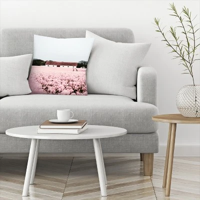 Pink Fields With Blooming Flowers By Tanya Shumkina Throw Pillow - Americanflat 2 Pink Fields With Blooming Flowers By Tanya Shumkina Throw Pillow - Americanflat - Image 2