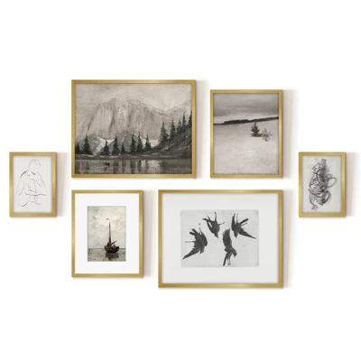 Americanflat 6 Piece Vintage Gallery Wall Art Set - Mountain Range, Four Ravens, Winter Tree, Beached Fishing Boat, Chaos By Maple + Oak 5 Americanflat 6 Piece Vintage Gallery Wall Art Set - Mountain Range, Four Ravens, Winter Tree, Beached Fishing Boat, Chaos By Maple + Oak - Image 5