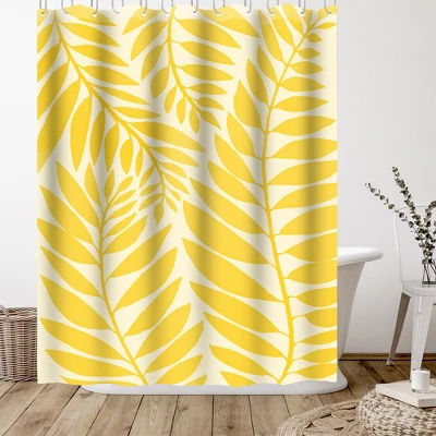 Americanflat 71" X 74" Shower Curtain, Golden Yellow Leaves By Modern Tropical 2 Americanflat 71" X 74" Shower Curtain, Golden Yellow Leaves By Modern Tropical - Image 2