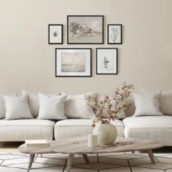 Americanflat 47 Americanflat 5 Piece Vintage Gallery Wall Art Set - Seaside Villa, Seascape In Greys, Calm Sailing, Tree Etching By Maple + Oak