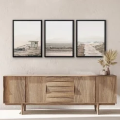 Americanflat 3 Piece 16x20 Wrapped Canvas Set - Beige Beach By Artvir - Coastal Wall Art