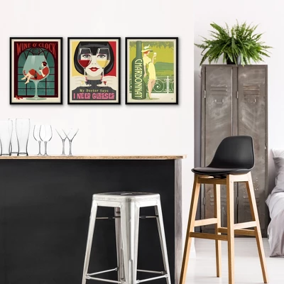 Americanflat 3 Piece Set - Vintage Wine Glasses Mid Century Wall Art For Kitchen, Wet Bar By Anderson Design Group 1 Americanflat 3 Piece Set - Vintage Wine Glasses Mid Century Wall Art For Kitchen, Wet Bar By Anderson Design Group