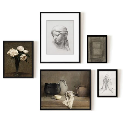 Americanflat 5 Piece Vintage Gallery Wall Art Set - Pot Kettle Still Life, Sculpture Study, Roses, Geometric Abstract By Maple + Oak 4 Americanflat 5 Piece Vintage Gallery Wall Art Set - Pot Kettle Still Life, Sculpture Study, Roses, Geometric Abstract By Maple + Oak - Image 4