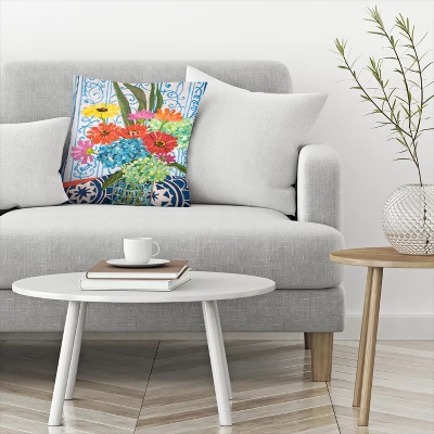 Americanflat Floral On Blue Throw Pillow By Mandy Buchanan 2 Americanflat Floral On Blue Throw Pillow By Mandy Buchanan - Image 2