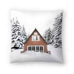 Snowy Cabin At Christmas By Tanya Shumkina Throw Pillow - Americanflat -Americanflat GUEST abd8c646 147d 4180 8a7e 88f226673462