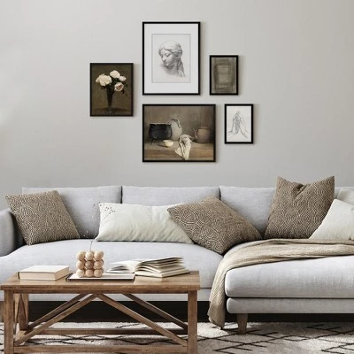 Americanflat 5 Piece Vintage Gallery Wall Art Set - Pot Kettle Still Life, Sculpture Study, Roses, Geometric Abstract By Maple + Oak 1 Americanflat 5 Piece Vintage Gallery Wall Art Set - Pot Kettle Still Life, Sculpture Study, Roses, Geometric Abstract By Maple + Oak