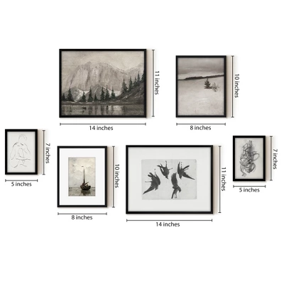 Americanflat 6 Piece Vintage Gallery Wall Art Set - Mountain Range, Four Ravens, Winter Tree, Beached Fishing Boat, Chaos By Maple + Oak 2 Americanflat 6 Piece Vintage Gallery Wall Art Set - Mountain Range, Four Ravens, Winter Tree, Beached Fishing Boat, Chaos By Maple + Oak - Image 2