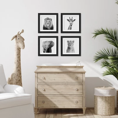 Black And White Nursery Safari - 4 Piece Framed Gallery Wall Set - Americanflat With Mat 1 Black And White Nursery Safari - 4 Piece Framed Gallery Wall Set - Americanflat With Mat