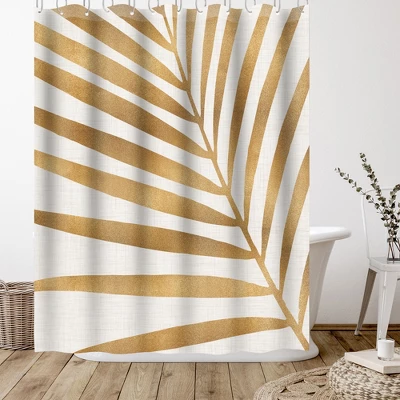 Americanflat 71" X 74" Shower Curtain, Gold Palm Leaf By Modern Tropical 2 Americanflat 71" X 74" Shower Curtain, Gold Palm Leaf By Modern Tropical - Image 2