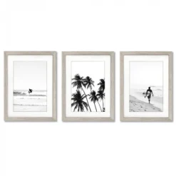 Black And White Surf By Tanya Shumkina - 3 Piece Gallery Framed Print Art Set