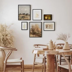 Americanflat 6 Piece Vintage Gallery Wall Art Set - Fall Study, Autumn In The Hills, Mushrooms, Light Bird, Fern Frond By Maple + Oak