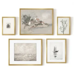 Americanflat 5 Piece Vintage Gallery Wall Art Set - Seaside Villa, Seascape In Greys, Calm Sailing, Tree Etching By Maple + Oak 10 Americanflat 5 Piece Vintage Gallery Wall Art Set - Seaside Villa, Seascape In Greys, Calm Sailing, Tree Etching By Maple + Oak -Americanflat GUEST ea4c3663 2987 4bf8 8aad a8eb0cd86931