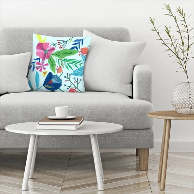 Abstract Flowers & Leaves On Blue By Liz And Kate Pope Throw Pillow - Americanflat 1 Abstract Flowers & Leaves On Blue By Liz And Kate Pope Throw Pillow - Americanflat