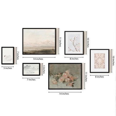 Americanflat 6 Piece Vintage Gallery Wall Art Set - Blush Roses, Hazy Beach, Pale Blossoms, Pink Silk Textile, Clouds By Maple + Oak 2 Americanflat 6 Piece Vintage Gallery Wall Art Set - Blush Roses, Hazy Beach, Pale Blossoms, Pink Silk Textile, Clouds By Maple + Oak - Image 2