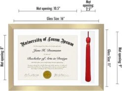 Americanflat 11x16 Graduation Frame With Tempered Shatter-resistant Glass - 2 Opening Mat Displays 8.5"x11" Diploma Or Certificate And Tassle - Available In A Variety Of Colors -Americanflat GUEST f7328b6e 929b 4092 b97e 95b05834c1bd