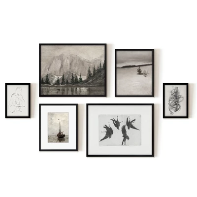 Americanflat 6 Piece Vintage Gallery Wall Art Set - Mountain Range, Four Ravens, Winter Tree, Beached Fishing Boat, Chaos By Maple + Oak 4 Americanflat 6 Piece Vintage Gallery Wall Art Set - Mountain Range, Four Ravens, Winter Tree, Beached Fishing Boat, Chaos By Maple + Oak - Image 4