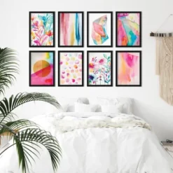Jeweel Toned Watercolors By Hope Bainbridge - Modern 8 Piece Black Framed Art Set - Americanflat